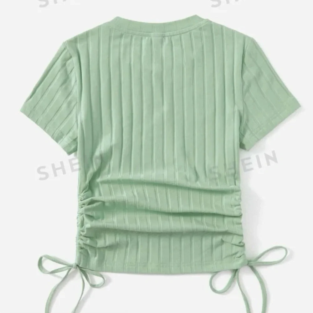Mint Green Drawstring Ruched Side Rib-knit Tee - Picture 2 of 2